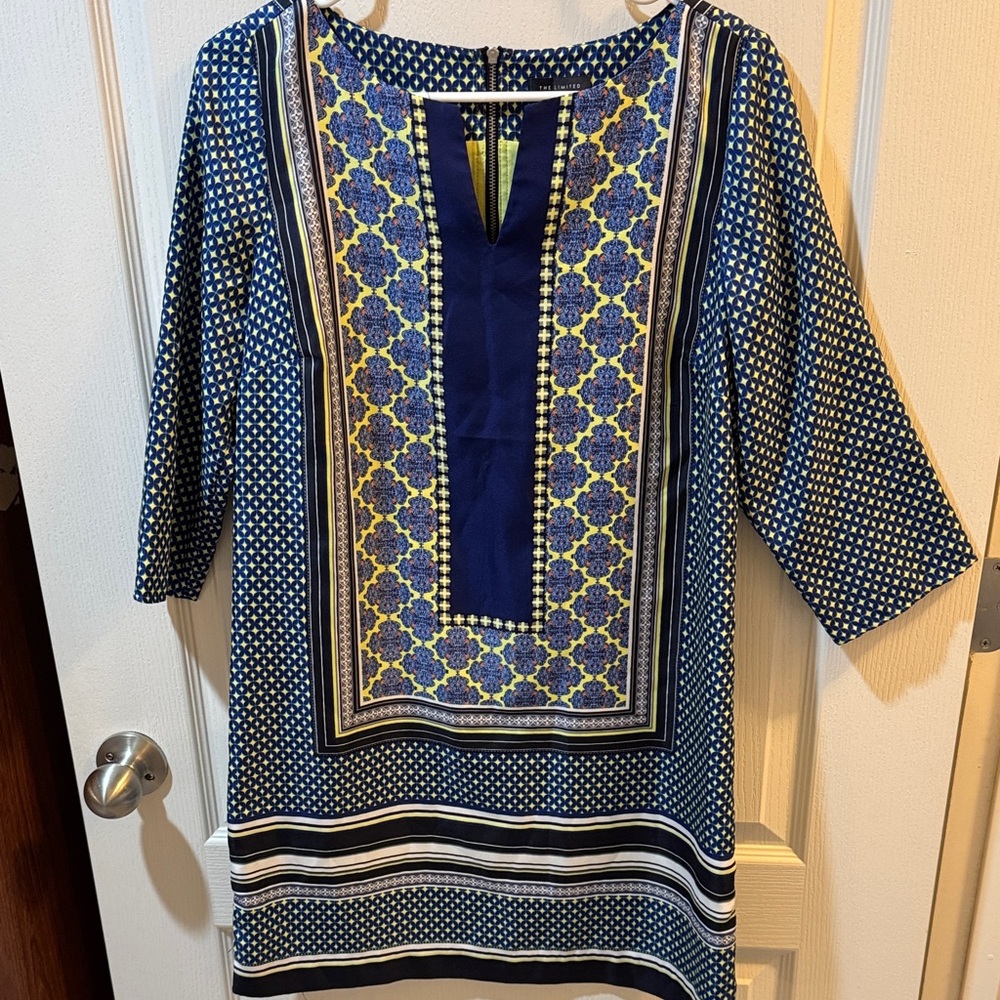 The Limited Navy and Gold Geometric Tunic